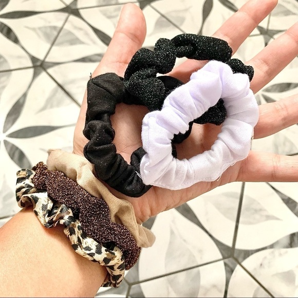 Neutral Leopard Thin Scrunchies - Set of 6 - Picture 2 of 5